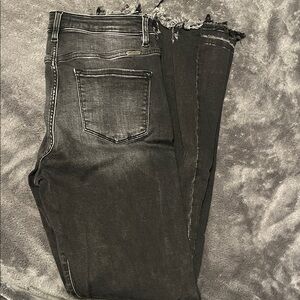 Kan Can Signature Ultra High Raise Super Flare Black Distressed Jeans